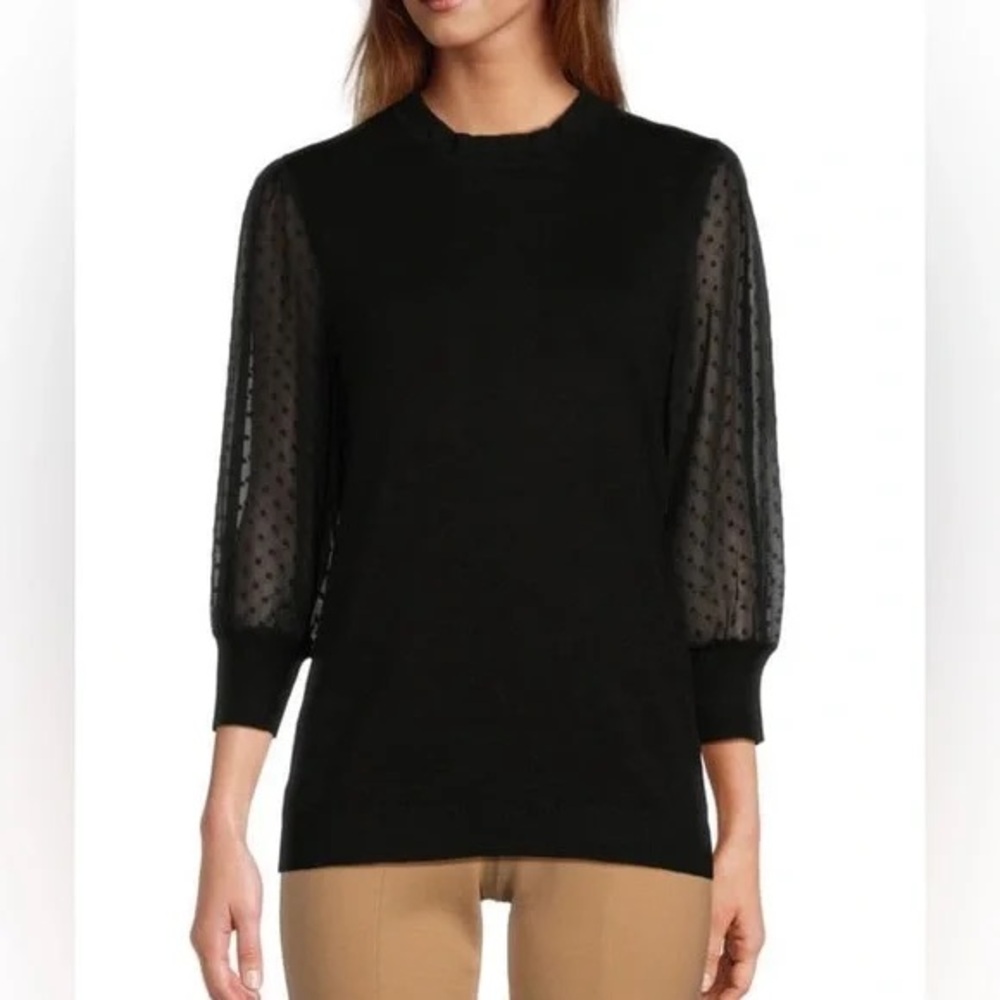 NWT Adrianna Papell Black Swiss Dot Sleeve Sweater Size XS